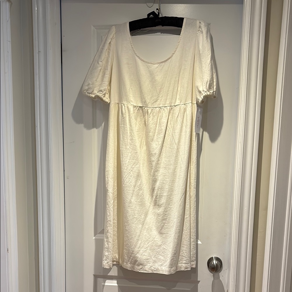 Ingrid & Isabel Linen Blend Cream Midi Dress M/L